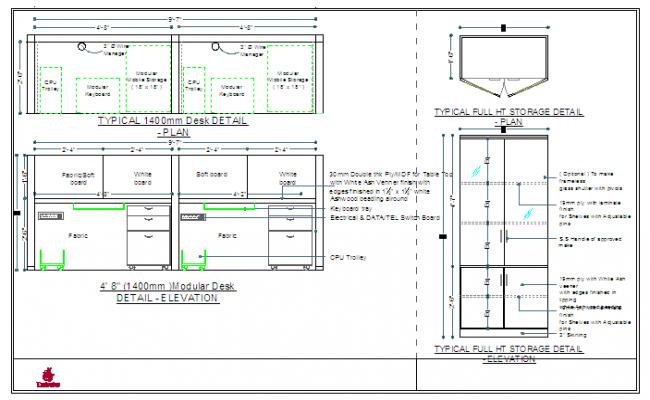Desk Table Detail CAD Drawing for Furniture Layout Plan