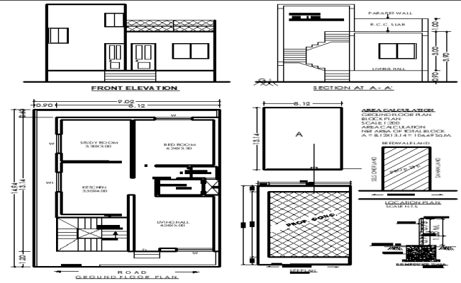 Residential Bungalow CAD DWG File 1BHK Plan with Modern Layout