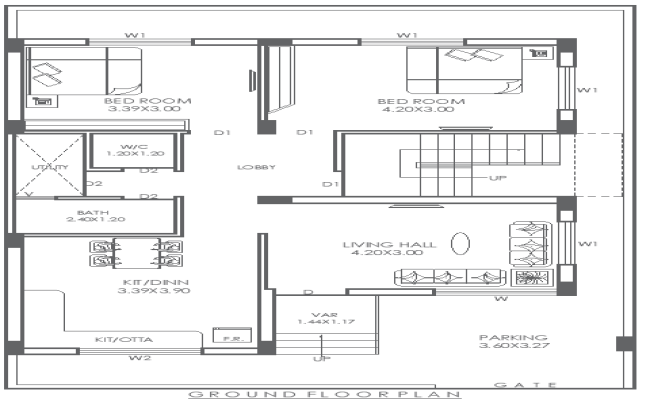 14FT x 9FT Residential Ground Floor House Plan Design AutoCAD DWG File 