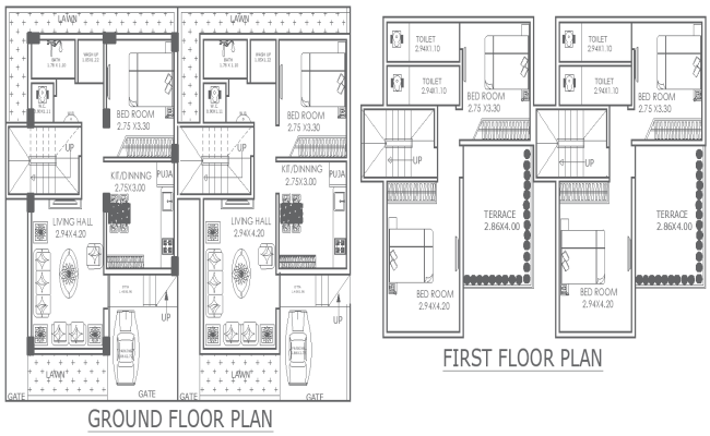14ft to 11ft Ground and First Floor House Plan Design AutoCAD DWG Download