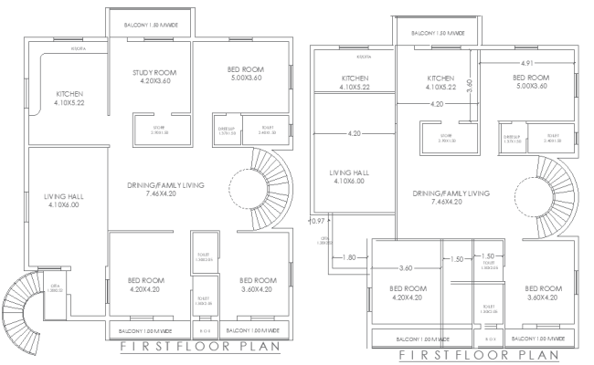 14mx15.61m Dual 3BHK First Floor House Layouts in DWG File