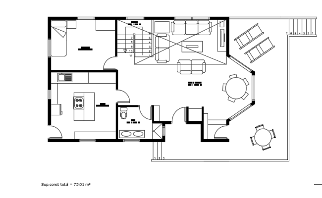 14x8m Residential Plan with Furniture in DWG File Format