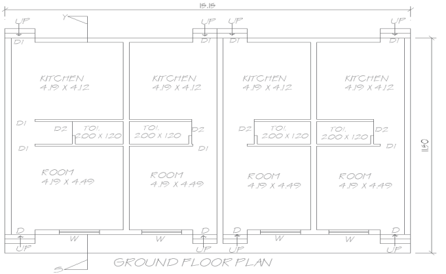 15.15x11.50m Ground Floor Residential Plan in DWG File