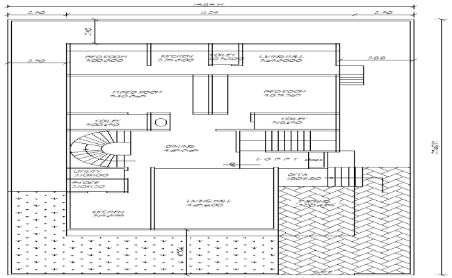 15.85x25.60m 2BHK Ground Floor House Layout DWG File