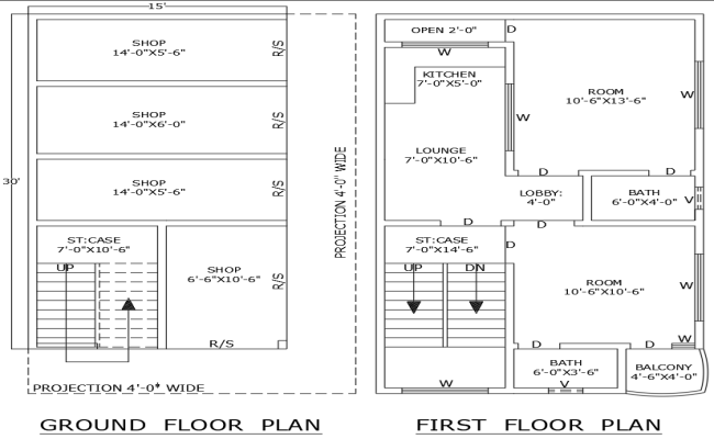 15x30 Home Floor Plan with Attached Commercial Space