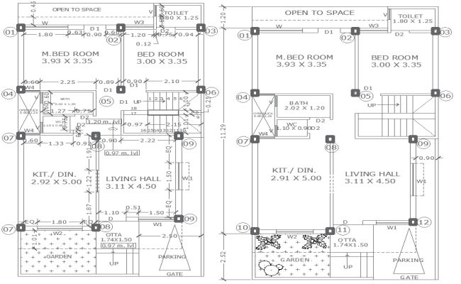 2BHK House Plan in DWG Format for 15ftx7.50ft Plot