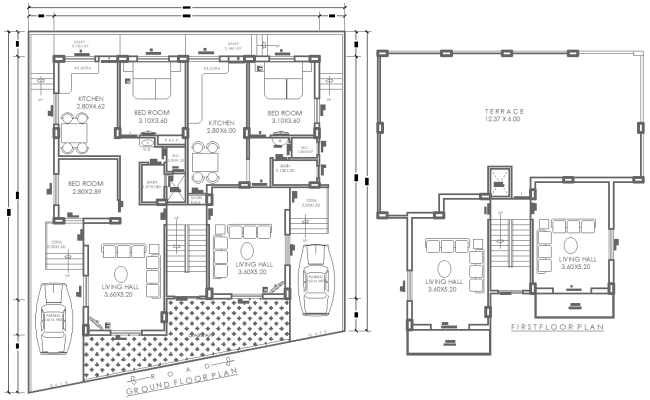 15m×17.50m Two Floor Residential House Plan in AutoCAD File