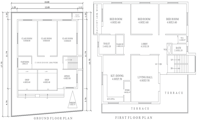15mx17.75m Shop & Office Layout with House Plan DWG File