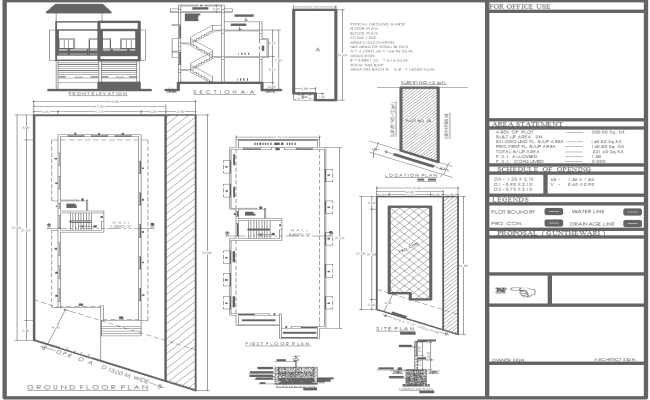 15m x 27m Two-Floor Hall Layout Plan with Elevation, Section & Site Plan Details - AutoCAD DWG