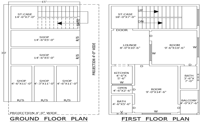 15mx30m 2BHK house and shop plan DWG floor design