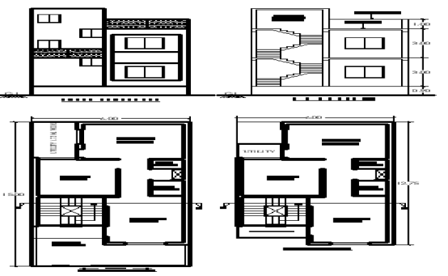 15x6m Single Story House Plan with Elevation and Section Drawings