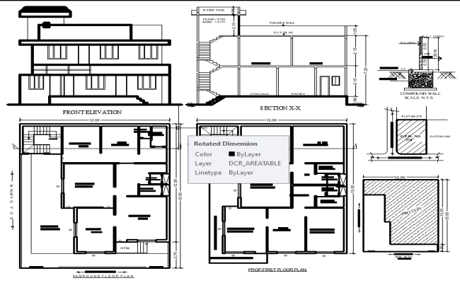 5x12m 4BHK Residential Floor Plan with Detailed Layout in AutoCAD File