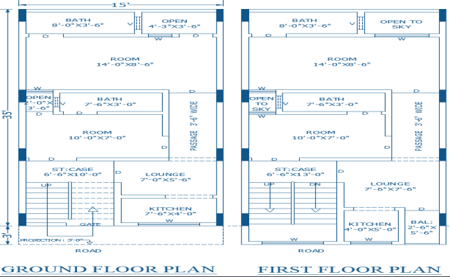 Complete15×38 ft Residential House Plan in AutoCAD File
