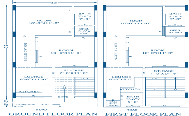 DWG File of Detailed 15×38 Two-Story Home Layout plan