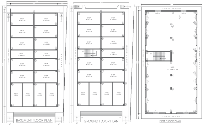16.10ft x 30ft Three-Floor Shop and Hall Layout Design – AUTOCAD DWG File