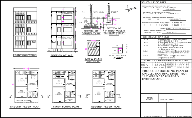 16x25 Feet 6BHK Home Design with Elevation and Section