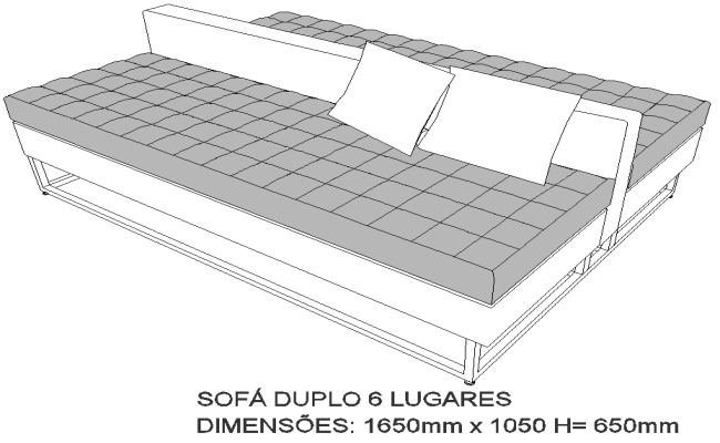 1650X1050 MM 6 seater double sofa 3D design DWG AutoCAD drawing