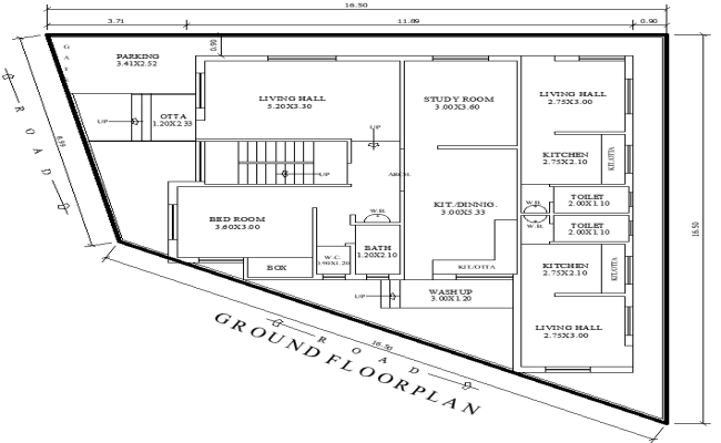 Ground Floor 16.50x16.50m House Plan in DWG Format