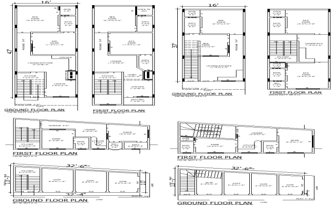 16FT to 47FT House Layouts with Room, Kitchen, and Hall CAD Block and Model DWG