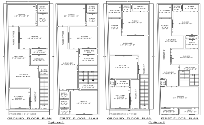 16ft x 64ft Two Option 5 Bedroom House Plan Design