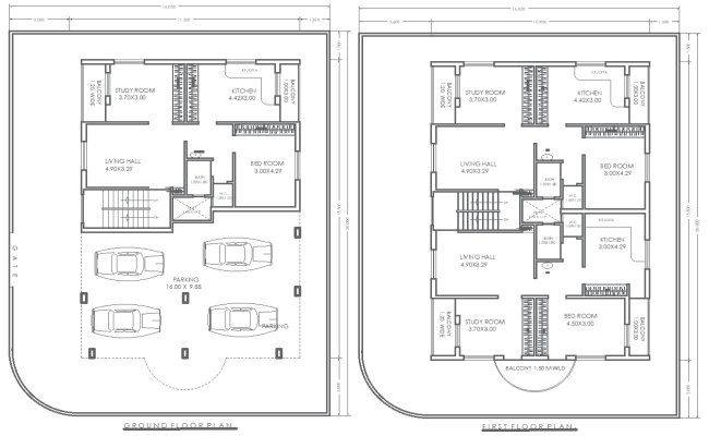 AutoCAD 16mx20m House Layout with Two Floor Design