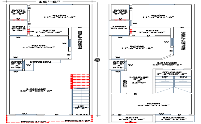 16x60 Small Residential House Plan in AutoCAD DWG Format