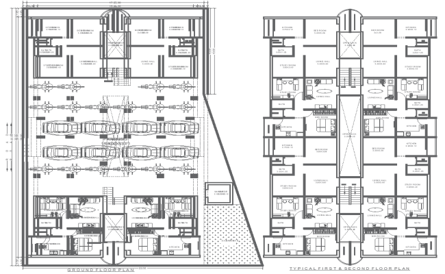 17.36mx30m Multi-Story House with Parking Plan in DWG File