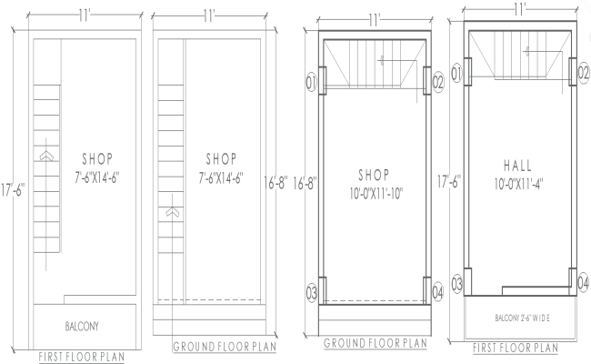 17.6ftx11ft DWG Plan for Shop Layout with Two Levels