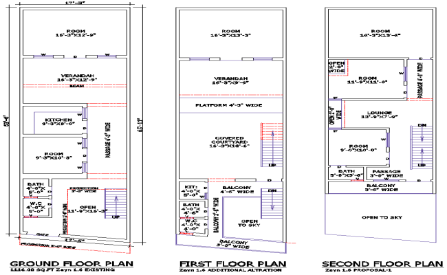 17x64 Multi-Storey Residential House Plan in DWG File