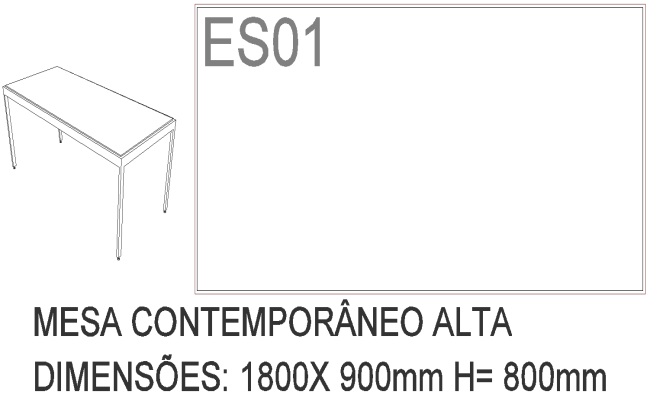 1800X900 MM Contemporary high Table 3D CAD block DWG AutoCAD drawing