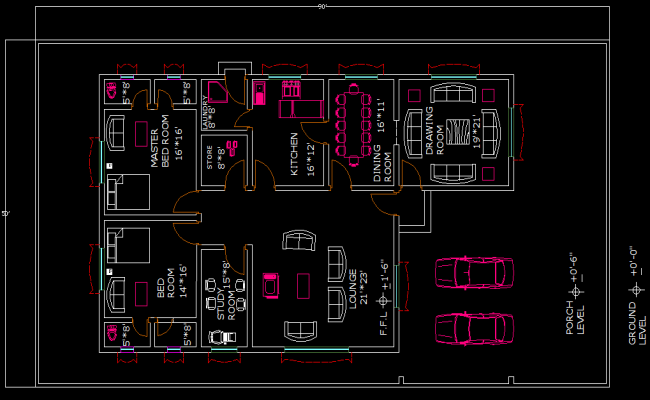 50x90 House DWG Design with Floor Layout Plan for Residential Use