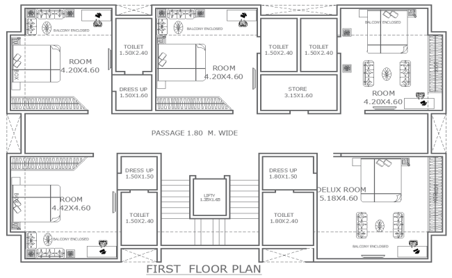 18.15ft To 11.60ft Hotel First Floor Room Layout Design AutoCAD DWG Download