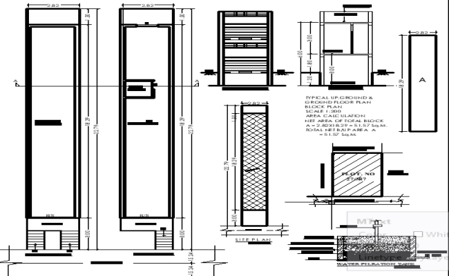 18.29x2.82m Godown Shop CAD File Plan with Elevation and Section