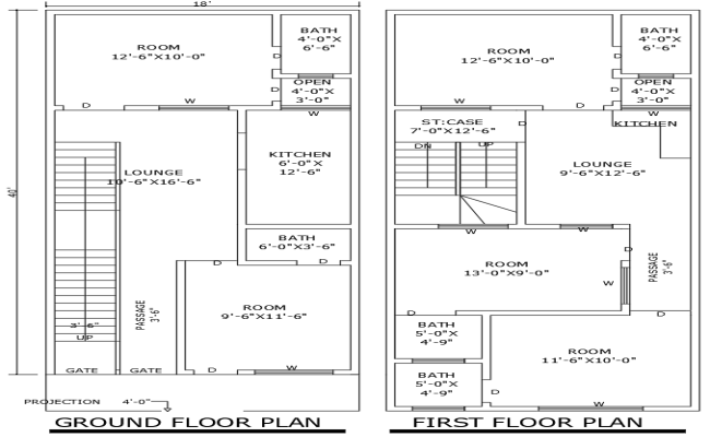18x40 House Plan DWG File with 5BHK Layout and Blocks