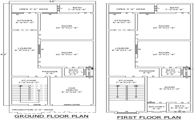 18x45 ft 5BHK house plan DWG with ground first floor layout