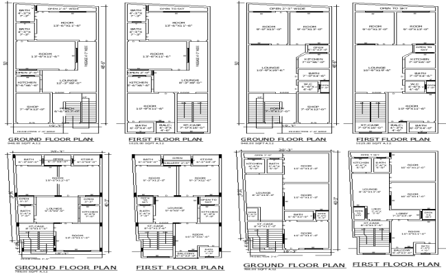 19'3" ft To 50 ft House Tenement Plans AutoCAD DWG Files Download