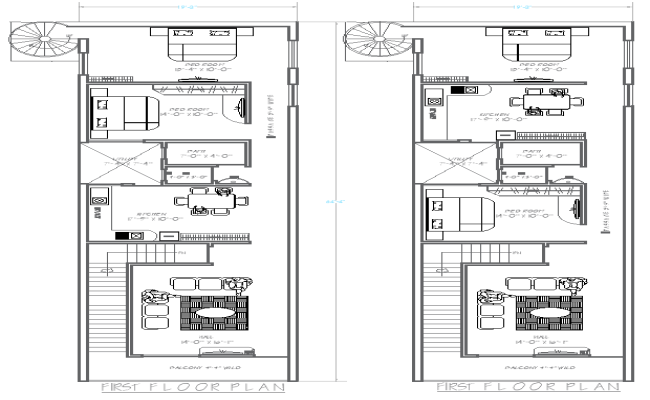 2BHK First Floor Designs 19.3ftx64.4ft in DWG File
