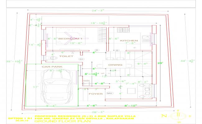 1 BHK Ground Floor Plan DWG File