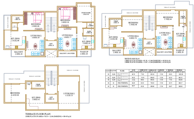 1 and 1.5 BHK Apartment Layout DWG Drawing for Designers