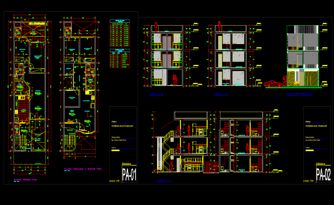 Multi Family Housing AutoCAD DWG File with Plans and Sections