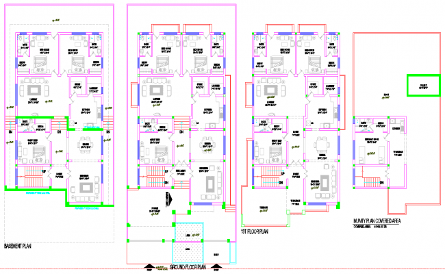 Bungalow Project DWG with 52ft by 38ft Multi Floor Home Layout