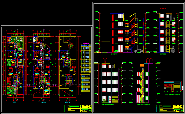 Multifamily Bungalow AutoCAD DWG File with Plans and Elevations
