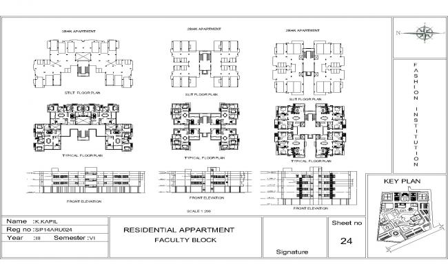 2BHK 3BHK Apartment Floor Elevation Plan DWG AutoCAD Layout File
