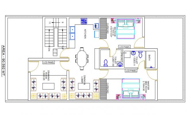 2 BHK House Plan DWG File 
