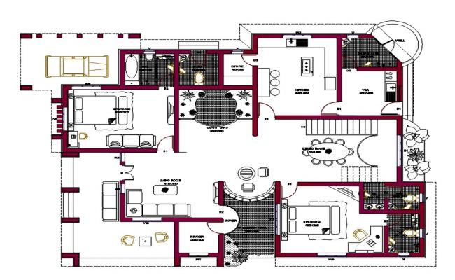 2 Bedroom House Architecture Ground Floor Plan DWG File