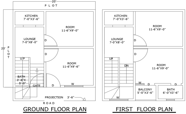 4BHK Double Floor 20x20ft House Plan in DWG Format
