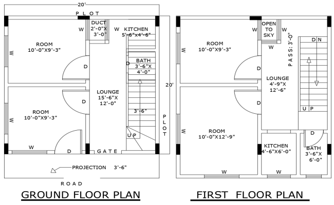 20x20ft Duplex House Plan Layout in AutoCAD DWG File