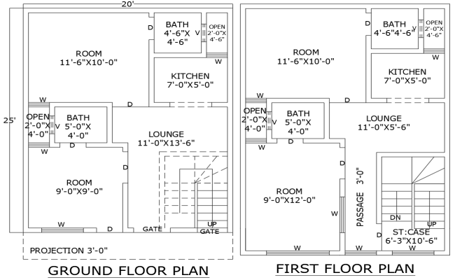 20ftx25ft 4BHK House Plan Ground Floor AutoCAD Design