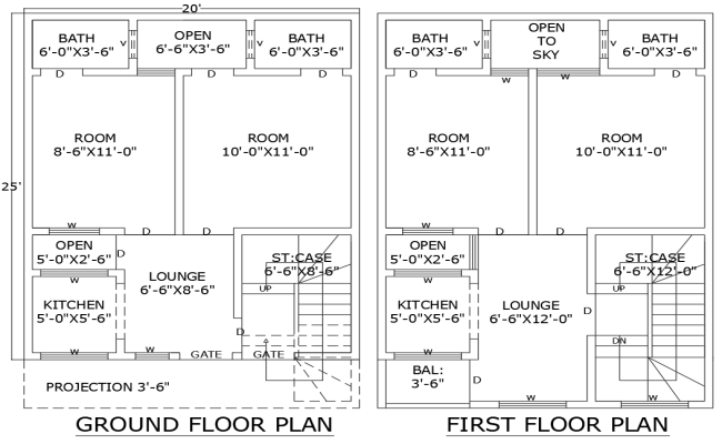 20ftx25ft 4BHK House Plan Ground First Floor DWG Design