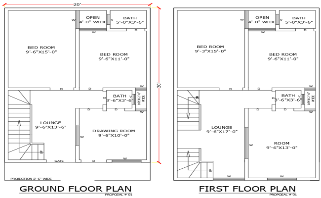 20x30ft 5BHK House Plan with Ground Floor in DWG File